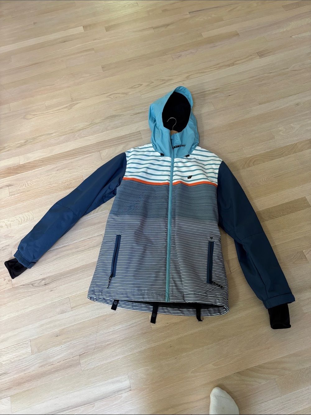 O'Neill Boys' Teal & Navy Striped Hooded Rain Jacket